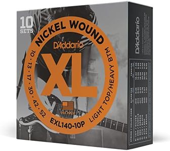 D'Addario EXL140-10P Nickel Wound Electric Guitar Strings, Light Top/Heavy Bottom, 10-52, 10 sets