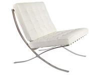 Modern Pavilion Chair Couch Sofa Leather with Stainless Steel Frame - White