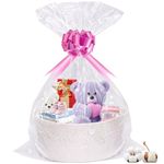 SelfTek Gift Basket Hamper Kit, Rope Basket with Cellophane Bags, Raffia and Pull Bows Woven Storage Baskets Empty Gift Basket for Baby Shower, Wedding, Birthday, 33 x 24 x 15 cm