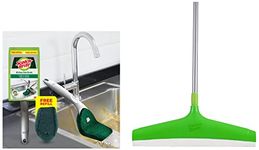 Scotch-Brite Plastic Floor Squeegee Wiper -with Telescopic Handle (Green/Silver) & Scotch-Brite Plastic Kitchen Sink Brush (Silver)