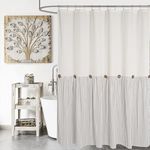 DOSLY IDÉES Farmhouse Shower Curtain,Beige and Gray Striped,Button Curtain,Spa Waffle and Cotton Woven Fabric,Rustic Charm Country Chic Style,72x72 in