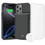 BOPPS for iPhone 16 Pro Max Battery Case, Ultra-Slim 15W Fast 8500mAh Portable Charger Case 360°Protection Rechargeable Extended Battery Charging Case for iPhone 16 Pro Max-6.9inch, Black