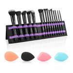 Daxstar Makeup Brushes with a Foldable Case, Makeup Kit 15PCS, Make up Brushes Set Black with 4 Makeup Sponges