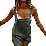 Plus Size Rompers for Curvy Women Women's Bib Shorts Summer Solid Casual Short Rompers Summer Trendy Jumpsuit for Ladies Comfy Linen Suspender Shorts Women Rompers Summer Army Green