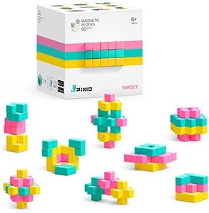 PIXIO Sweet - Tiny Magnetic Blocks Building Toy in The Pixel Art Style with Free App - 5/16" Plastic Cubes with 6 Magnets Inside - Open Ended Toy - Creativity Kit for Ages 6+ - 60pcs
