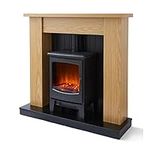 Warmlite WL45043 Cambridge Fireplace Stove Suite with Two Heat Settings and Realistic LED Flame Effect, 1850W, Black