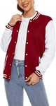 Icibgds Varsity Jacket Women Men's Baseball School Uniform Button Up Unsex Adult Long Sleeve Coat Fashion Jacket, Red, Small