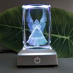 vskikris 3D Laser Crystal Guardian Angel Figurine with Night Light Stand Base - 3D Engraving Crystal Angel Figurine and Statues Gift