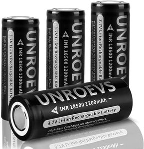 UNROEVS 18500 Rechargeable Battery,3.7V1200 mAh Solar Batteries,18500 Lithium Batteries with Flat Top for Solar Lights,Flashlights,Landscape Lights.(4 Packs)