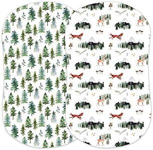 Baby Bassinet Sheets for Boy, Girl (Woodland Forest Animals) 2-Pack - Fitted Bedside Bassinet Sheets - Buttery Soft Cotton Blend for Standard Bassinet Mattress Pad - Compatible with Halo Bassinest