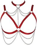 BBOHSS Women's Body Harness Bra Plus Size Hollow Punk Bra Gothic Carnival Christmas Halloween Party Dance Costume Wine Red