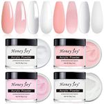Acrylic Powder Set,4 Colors Clear,French White,Nude Pink,Pink Professional Polymer Colored Acrylic Nail Powder for Nail Extension 3D Carving (HJ-NAP024-C-W-N-P-28g-UK)
