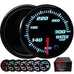 7 Color Water Temp Gauge 100 - 300 Fahrenheit Water Coolant Temperature Gage 2-1/16" 52mm LED Backlight Black Water Temp Meter with Water Temp Sensor