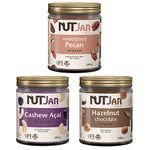 NutJar Premium Nut Spreads, 3 x 240 g Variety Pack, Pecan Spread, Cashew Acai Spread, Hazelnut Chocolate Spread, No Artificial Colours or Preservatives, Vegan, Gluten Free, Keto Friendly, Made in Canada