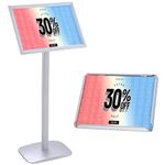 A3 Poster Display Stand Adjustable Poster Stand Menu Standing Replaceable Advertisement Rack Floor Poster Display Stands with Stable Round Base for Commercial/Wedding/Show - Silver