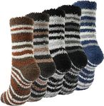 BenSorts Men Slipper Socks with Grips House Home Cabin Gripper Socks Non Slip Christmas Gift 5 Pack Black Grey Blue Stripes