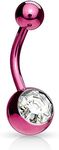 JEWEL BARREL Belly Button Bars Piercing Navel Ring Bar Body Jewellery Surgical Steel 14G 10mm Length with 1X Crystal Ball (Pink)
