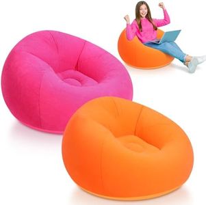 Lunmon 2 PCS Christmas Bean Bag Chair Small Inflatable Chair Blow up Games Chairs Foldable Flocking Inflatable Sofa Portable Inflatable Chair for Living Room Bedroom(Orange, Rose Red)