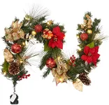 Adeeing 6FT Christmas Garland with Lights, Prelit Artificial Christmas Garland with Pine Cones Poinsettia, Cordless Xmas Garland for Fireplace Mantle Stairecase Indoor Outdoor Holiday Home Decorations