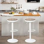 YOUNIKE Wooden Bar Stools Set of 2 Adjustable Counter Height Stools Round Breakfast Bar Stool Vintage Bar Chairs Rustic Swivel Bar Stool for Home Kitchen 300LBS Capacity (White)