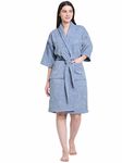 CREEVA Luxury 100% Cotton Bathrobe for Men & Women | Super Soft Velour | Shawl Collar | Highly Absorbent | Ideal for Spa, Shower, Gym, Travel & Gifting Small Ocean Blue