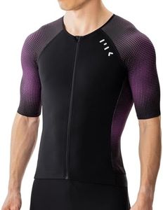MY KILOMETRE Men's Triathlon Top Full Zip Short Sleeve Tri Shirt, Quick-Dry, UPF 50+ Protection with Reflective Back Pockets, Performance Gear for Running, Swimming, Cycling Purple