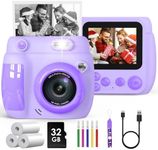 Kids Camera Instant Print, Birthday Gifts for Girls Boys with 3 Rolls Print Paper & 32GB Card, 48MP Toddler Digital Camera 1080P HD Video Toys Camera for Kids 3-12, Purple