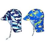 SATINIOR 2 Pcs Baby Toddler Sun Hat Baby Swim Hat UPF 50+ Summer Cap with Strap Adjustable Flap Sun Protection Beach Hat for 1-7 Years (Shark, Dinosaur)