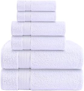 Bath Towels Set-100% Cotton-2 Bath Towels, 2 Hand Towels & 2 Washcloths-Large, Quick Dry, Absorbent, Plush, Soft-Home, Spa, Hotel, Pool, Shower Towels -6 Piece Luxury Bathroom Towels - White