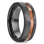 VAKKI 8mm Black Brushed Hammered Tungsten Carbide Rings for Men with Whisky Barrel Wood Inlay High Polished Comfort Fit Size Y