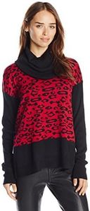 Buffalo David Bitton Women's Bejack Cowl Neck Leopard Print Pullover Sweater, Black/Red, Small