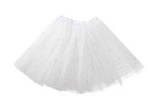 TWINKLEDE Women's Tulle Ballet Tutu Skirt Glitter Sparkle Layered Tutu Skirts with Stars for Women and Girls, White, 66 Short