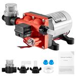 Pindex 12V 4-Chamber RV Fresh Water Pressure Pump with Pressure Switch 11,3 LPM 3 GPM 55 PSI 3,8 Bar, Automatic Self Priming Diaphragm Water Pump for Motorhome Caravan RV Boat Yacht