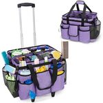 LoDrid Rolling Cleaning Bag with Detachable Trolley, Portable Cleaning Cart on Wheels for Cleaning Supplies, Professional Cleaning Caddy with Shoulder Strap for Housekeepers, Purple (Patent Design)