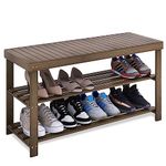 SMIBUY Bamboo Shoe Rack Bench, 3-Tier Shoe Organizer Storage Shelf for Entryway Hallway Bathroom Living Room (Walnut)