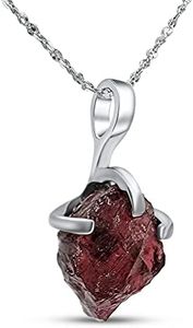 Natural raw garnet pendant chain necklace with white gold over 925 solid sterling silver, January birthstone dainty solitaire gift for her, uniquelan jewelry (garnet)