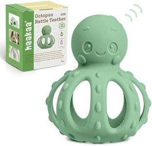 haakaa 2-in-1 Baby Teething Toy,Octopus Teether with Gentle Rattle,Soft Textured Teether for Sore Gums,Easy to Grasp Sensory Toy for Babies 3M+,Pea Green