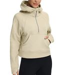 THE GYM PEOPLE Women's Half Zip Hoodies Long Sleeve Fleece Lined Crop Pullover Sweatshirts with Pockets Thumb Hole Khaki