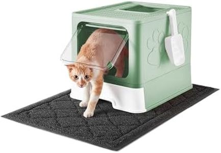 Medario Cat Litter Box with X-Large Litter Mat and Scoop, Large Foldable Litter Box with Lid, Enclosed Kitty Box,Front Top Entry Exit, Odor Control Easy to Clean (Upgrade Green)