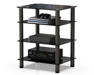 FITUEYES HiFi Rack AV Shelf 4-Tiers Glass TV Stand with Tempered Glass Media Storage Shelves Black