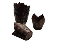 APOLLINE INDIA® 50pcs Tulip Cupcake Liner Baking Cups Brown with Golden Pattern Medium Size for Festivals Parties