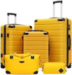 Coolife Luggage Set Suitcase 3 Piece Luggage Set Carry On Travel Luggage TSA Lock Spinner Wheels Aluminum Corner Protectors Hard Shell Lightweight Luggage Set, Yellow, 5 piece set