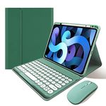 Keyboard Case Compatible with iPad 10th Generation with Bluetooth Mouse, Round Key Cute Cover and Removable Color Keyboard Compatible with iPad 10，Dark Green