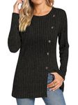 TAOHUADAO Women's Long Sleeve Jumpers Crewneck Tunic Tops with Button Sides Loose Casual Fall Sweater Shirts for Leggings M, Black