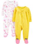 Simple Joys by Carter's Girls' 2-Pack Cotton Footed Sleep and Play, Pink Llamas/Strawberries, 0-3 Months