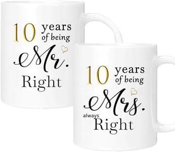 10th Wedding Gifts for Couple, 10th Anniversary Ideal Gifts for Wife Husband Parents Couple Grandparents, 10 Year Anniversary Engagement Gifts for couple, 10th Anniversary Coffee Mug Set of 2, 11oz