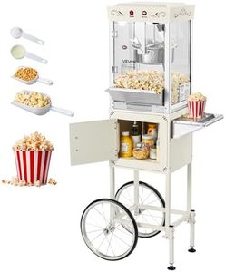VEVOR Popcorn Machine with Cart, 8oz Stainless Steel Kettle, 800W Commercial Popcorn Maker, 48 Cups per Batch Theater Style Popper, with 2-Button Control Glass Wall PC Door 1 Scoop 3 Spoons, White