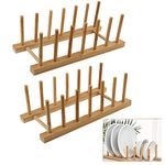 TSKDKIT 2 Pcs Plate Stand Racks Bamboo Dish Holder Cupboard Plate Stand Holders Kitchen Dish Stand for Cupboard, Bamboo Plate Holder Organizers for Plates, Bowls, Cups, Pot Lids, Cutting Boards, Books