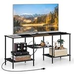 Black TV Stand for Bedroom up to 50 inch TV Media Entertainment Center with Power Outlets & Storage Shelves 45 inch Modern TV Console Table for Living Room, Bedroom