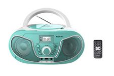 Roxel RCD-S70BT Portable Boombox CD Player with Remote Control, FM Radio, USB MP3 Playback, 3.5mm AUX Input, Headphone Jack, LED Display Wireless Music Streaming(Teal)